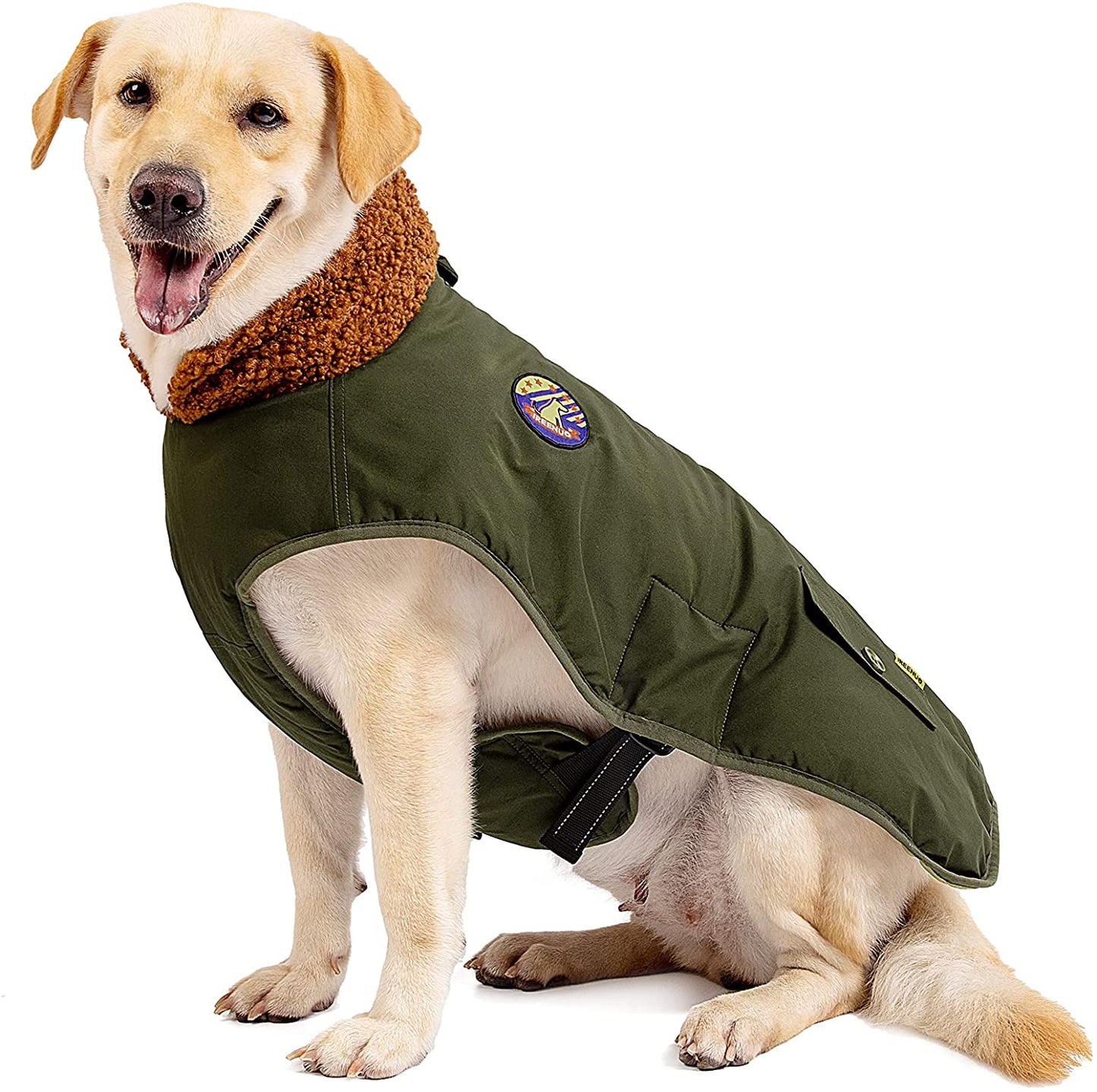 IREENUO Dog Coat, Waterproof Dog Jacket for Medium Large Dogs, Cozy Lining Coat Dog Outdoor Clothes with Furry Collar Warm Dog Bomber Jacket (Green, L) Animals & Pet Supplies > Pet Supplies > Dog Supplies > Dog Apparel IREENUO Green 2XL 