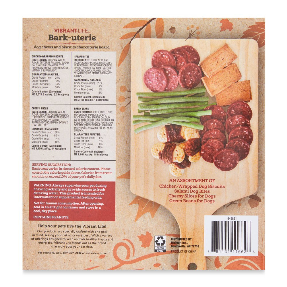 Vibrant Life Holiday Dog Charcuterie Board, Assorted Dry 100% Rawhide-Free Dog Soft Chews & Crunchy Biscuits, 8 Oz Box