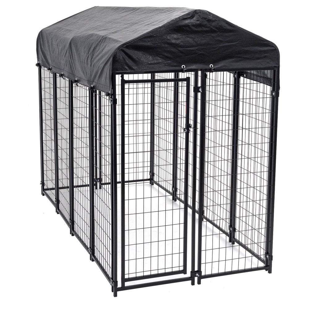 Lucky Dog Single-Door Outdoor Welded Wire Pet Kennel with Cover, Black, 8'L X 4'W X 6'H, 2 Pack Animals & Pet Supplies > Pet Supplies > Dog Supplies > Dog Kennels & Runs Lucky Dog   