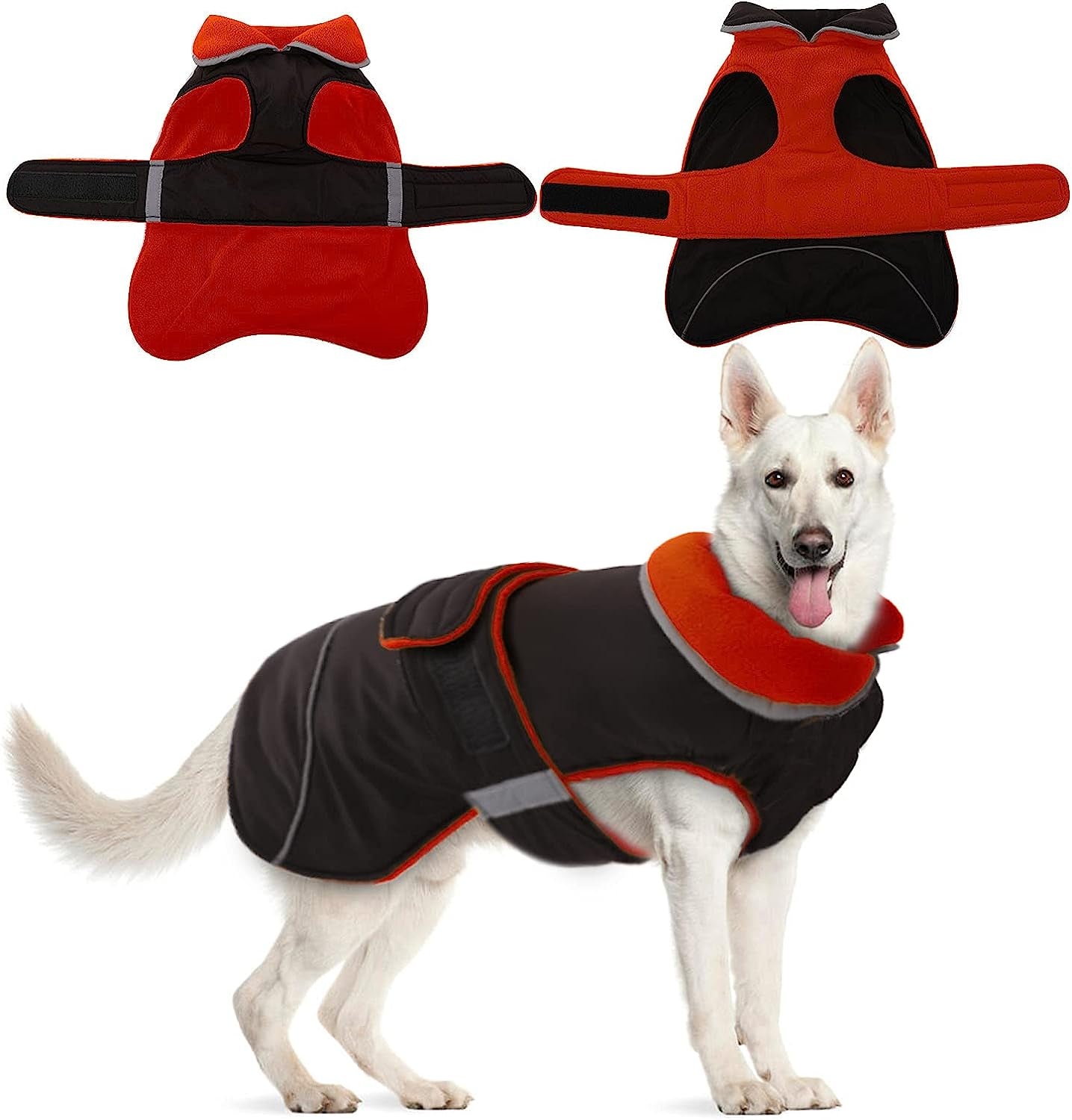 DENTERUN Winter Warm Dog Jacket Reflective Reversible Windproof Cozy Cold Weather Puppy Coat Water Repellent Vest Thick Fleece Apparel with Harness/Leash Hole for Outdoor Small Medium Large Dogs Animals & Pet Supplies > Pet Supplies > Dog Supplies > Dog Apparel DENTRUN Red Large 