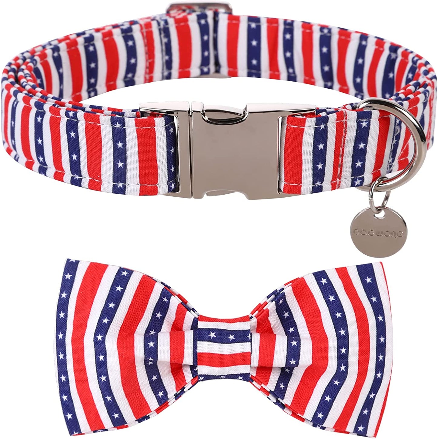 DOGWONG Easter Dog Collar with Bowtie, Easter Egg Holiday Dog Collar Comfortable Durable Dog Collar for Small Medium Large Dog Animals & Pet Supplies > Pet Supplies > Dog Supplies > Dog Apparel DOGWONG american flag M（Pack of 1） 