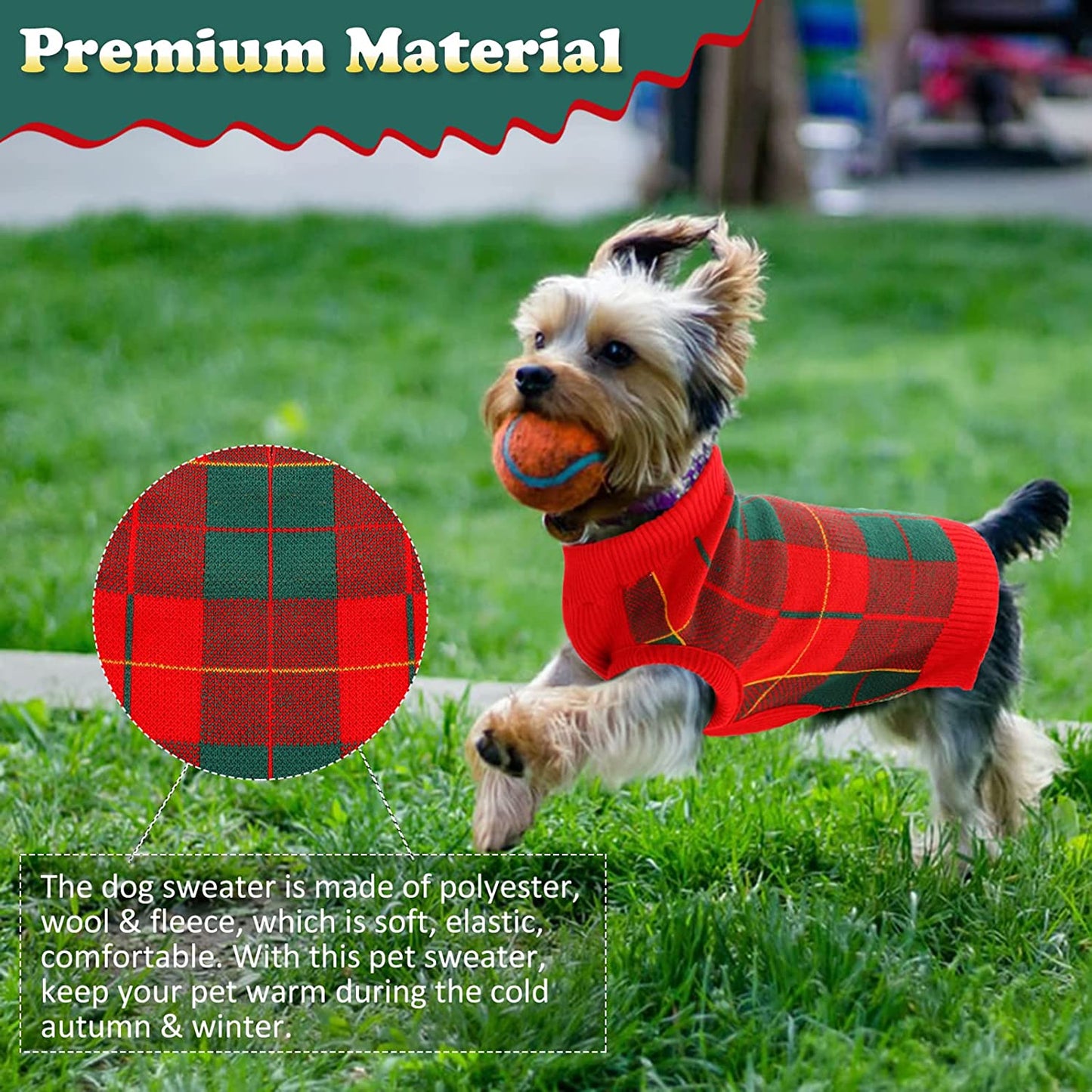 MIGOHI Dog Sweater, Dog Christmas Sweater Warm Winter Plaid Knitwear with Leash Hole, Turtleneck Dog Vest British Style for XS Small Medium Large Dogs, Green and Red Animals & Pet Supplies > Pet Supplies > Dog Supplies > Dog Apparel MIGOHI   