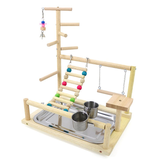 JULYING Bird for Play Stand Wood Perch Gym Playpen Ladder with Feeder Cups Toy for Cocka Animals & Pet Supplies > Pet Supplies > Bird Supplies > Bird Gyms & Playstands JULYING   