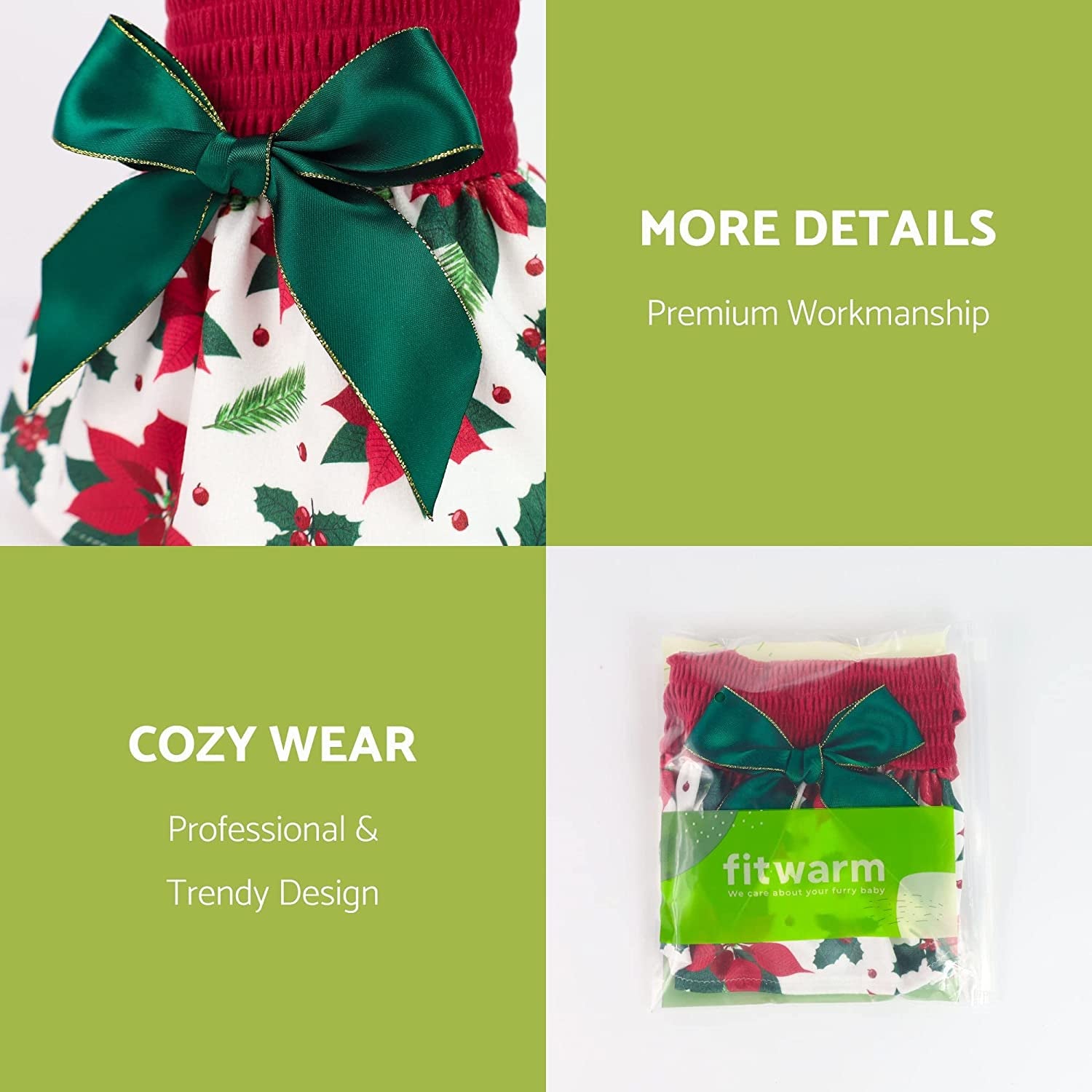 Fitwarm Christmas Poinsettia Flower Dog Costume Dog Christmas Outfits Girl Dog Holiday Dress Lightweight Velvet Turtleneck Puppy Clothes Pet Apparel Doggie One-Piece Cat Clothing Red Small Animals & Pet Supplies > Pet Supplies > Dog Supplies > Dog Apparel Fitwarm   