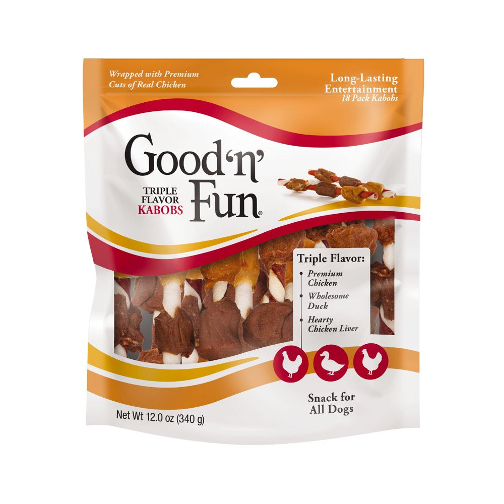 Good 'N' Fun Triple Flavor Kabobs Snack for All Dogs, 18 Count, 12.0 Oz
