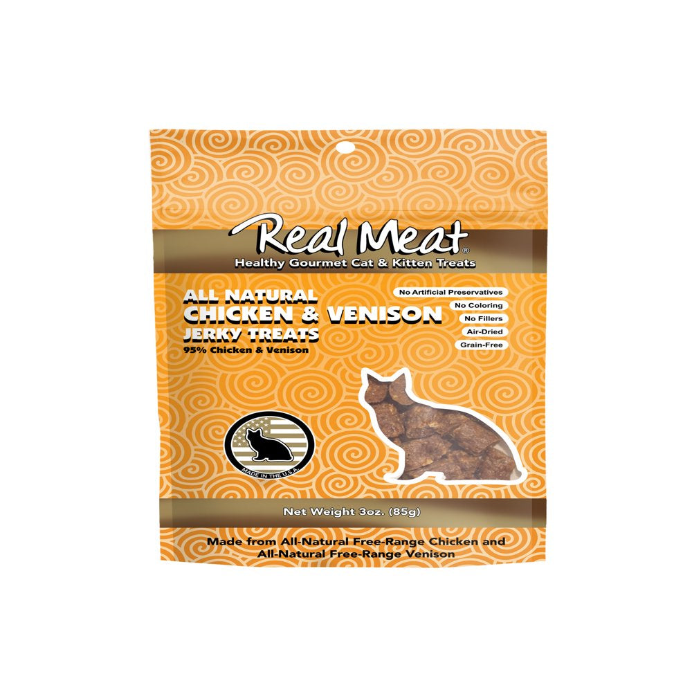 Real Meat, Air-Dried Jerky Treats, Free-Range, All-Natural Chicken Venison Cat Treat 3Oz Animals & Pet Supplies > Pet Supplies > Cat Supplies > Cat Treats The Real Meat Company   