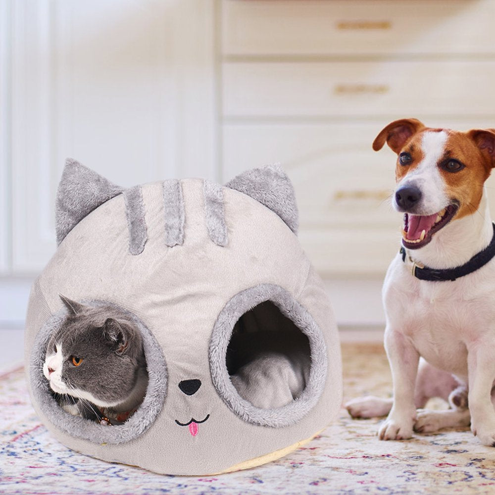 Tiyuyo Cat Head Shaped Washable Kitty Beds Indoor Detachable Semi-Closed Pet House Animals & Pet Supplies > Pet Supplies > Cat Supplies > Cat Beds tiyuyo   