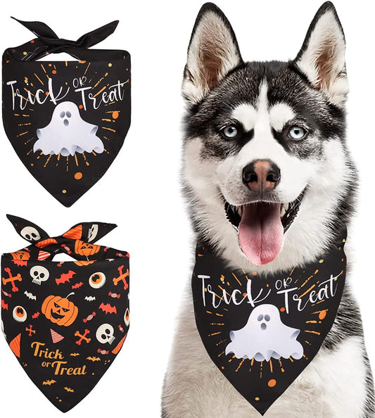 Kytely 2 Pack Halloween Costumes Dog Bandanas Double Sided Pumpkin Halloween Bandanas/Outfits for Dogs Cats Pet Reversible Triangle Pet Bandanas Scarf Bibs Accessories Animals & Pet Supplies > Pet Supplies > Dog Supplies > Dog Apparel Kytely Black&Black  