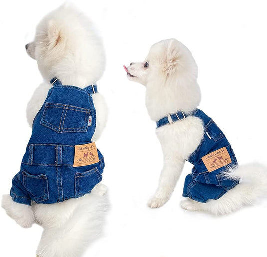 THREEDOG Dog Denim Jumpsuit Costumes Cat Pet Jean Overalls Clothes for Yorkie Bulldog (Blue, Sm(Bust 11.8 Inch Back 9.8 Inch )) Animals & Pet Supplies > Pet Supplies > Dog Supplies > Dog Apparel ZGZG Blue Large (Bust 14.2 in | Back 13 in) 