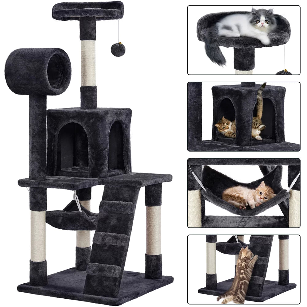 Smilemart 51" Cat Tree with Hammock and Scratching Post Tower, Black Animals & Pet Supplies > Pet Supplies > Cat Supplies > Cat Furniture SmileMart   