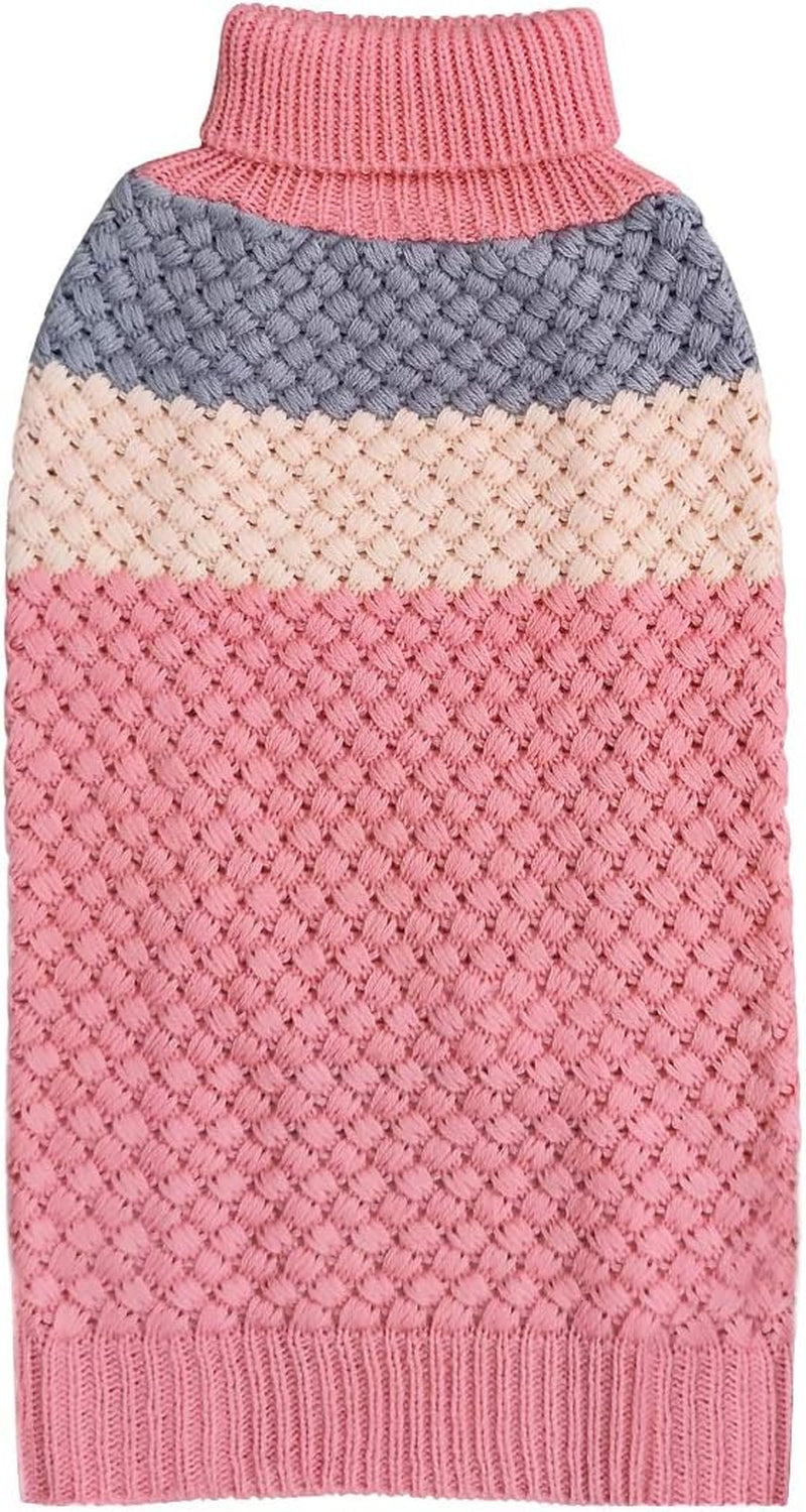 KYEESE 2022 Dog Sweater Color Block with Fuzzy Thread Knitted Turtleneck Dog Knitwear with Leash Hole for Small Dogs Fall Winter Dog Clothes, Pink,M Animals & Pet Supplies > Pet Supplies > Dog Supplies > Dog Apparel kyeese 3# Pink X-Small (3-4lbs) 