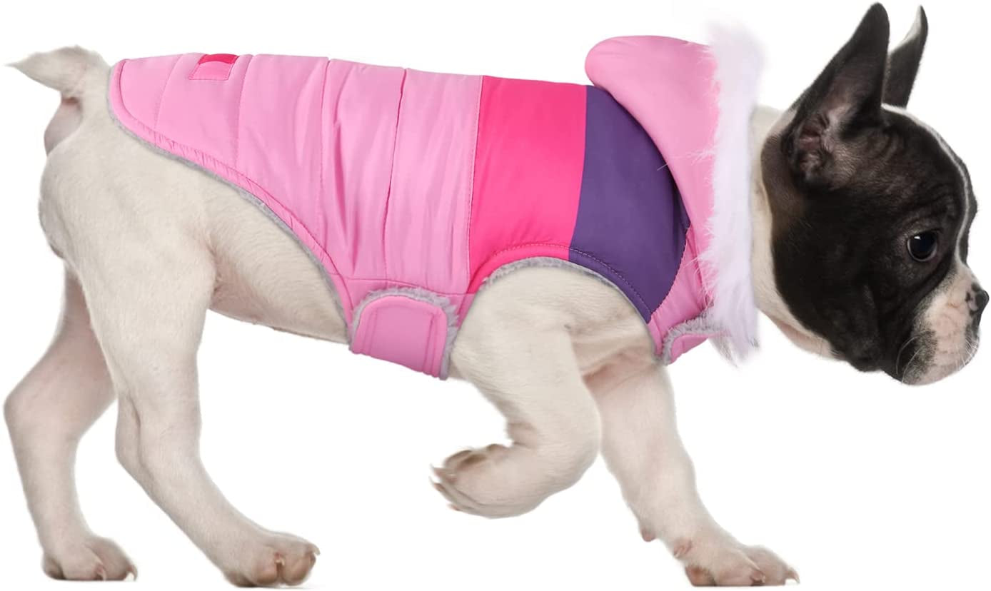 HDE Dog Puffer Jacket Fleece Lined Warm Dog Parka Winter Coat with Harness Hole Navy Retro Stripe - L Animals & Pet Supplies > Pet Supplies > Dog Supplies > Dog Apparel HDE Pink Stripe Medium 