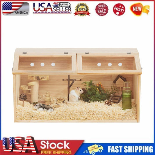 CLEARANCE! Wooden Hamster Cage Mice and Rat Habitat Small Animal Habitat for Rabbits, Guinea Pigs, Chinchillas with Openable Top and Large Acrylic Sheets
