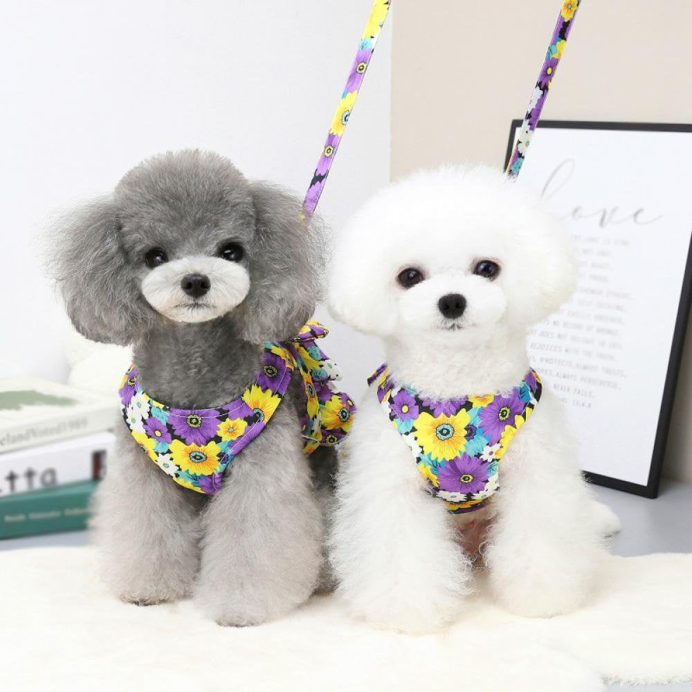 Monfince Dog Harness Dress with Leash Set, Princess Dog Vest for Small Dog Girl, Floral Puppy Dresses with Ring, Pet Clothes Doggie Outfits Cat Apparel, M Animals & Pet Supplies > Pet Supplies > Cat Supplies > Cat Apparel Monfince   