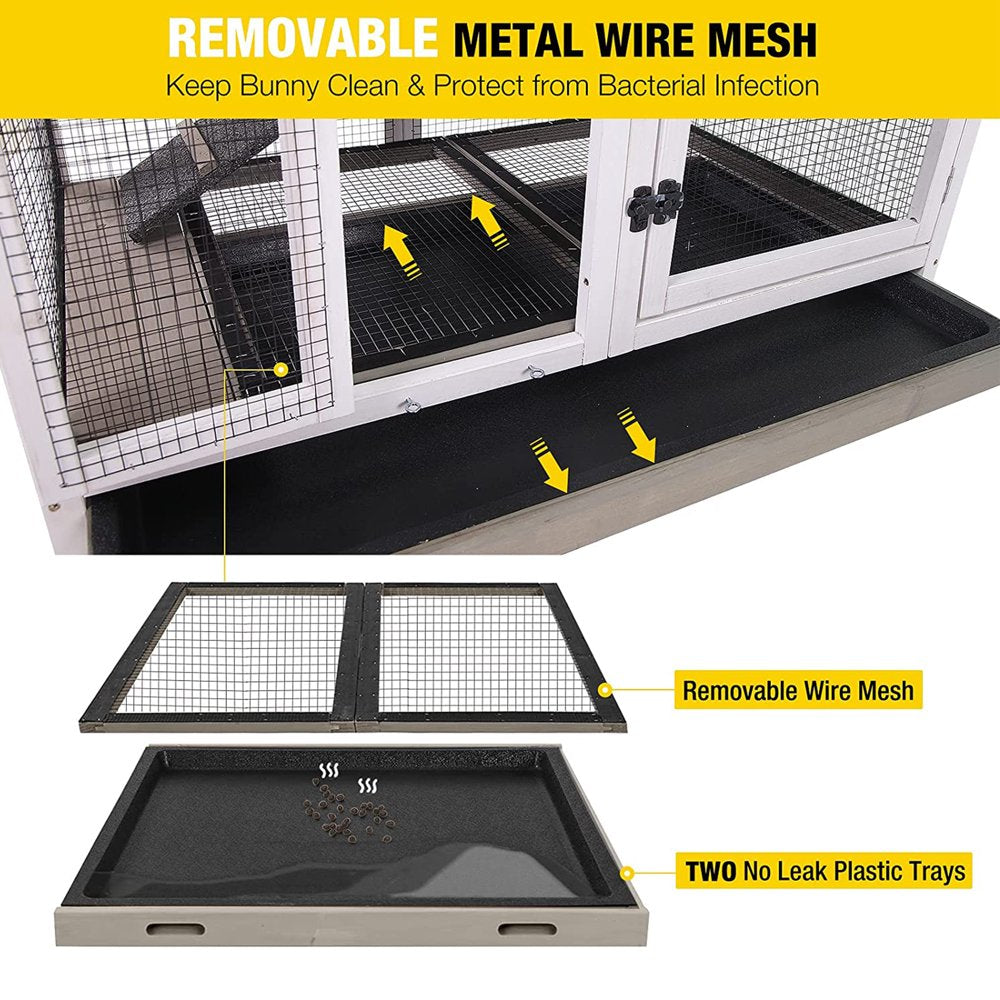 Morgete Wooden Rabbit Hutch with Two Slide Tray Outdoor Bunny Cage Indoor Guinea Pig Habitat Pet House for Small Animals - Mocca Animals & Pet Supplies > Pet Supplies > Small Animal Supplies > Small Animal Habitats & Cages Morgete Inc   