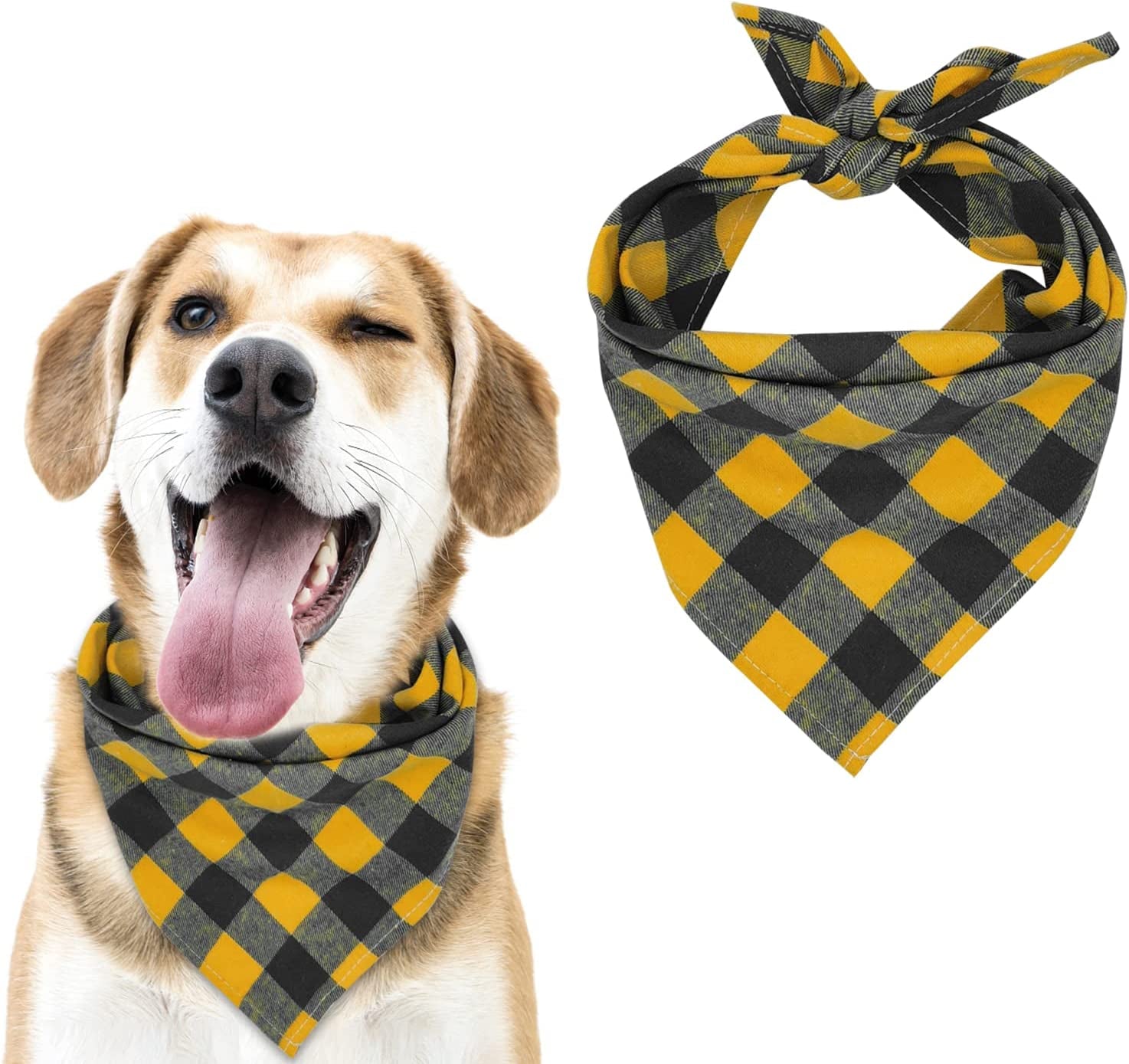 MJIYA Dog Bandana, Washable Reversible Kerchief Scarf, Bib with Adjustable Accessories for Small to Large Dog Puppy Cat, Gifts for Birthday, Easter, Christmas (Green & Red, L) Animals & Pet Supplies > Pet Supplies > Dog Supplies > Dog Apparel MJIYA Yellow & Blue L 