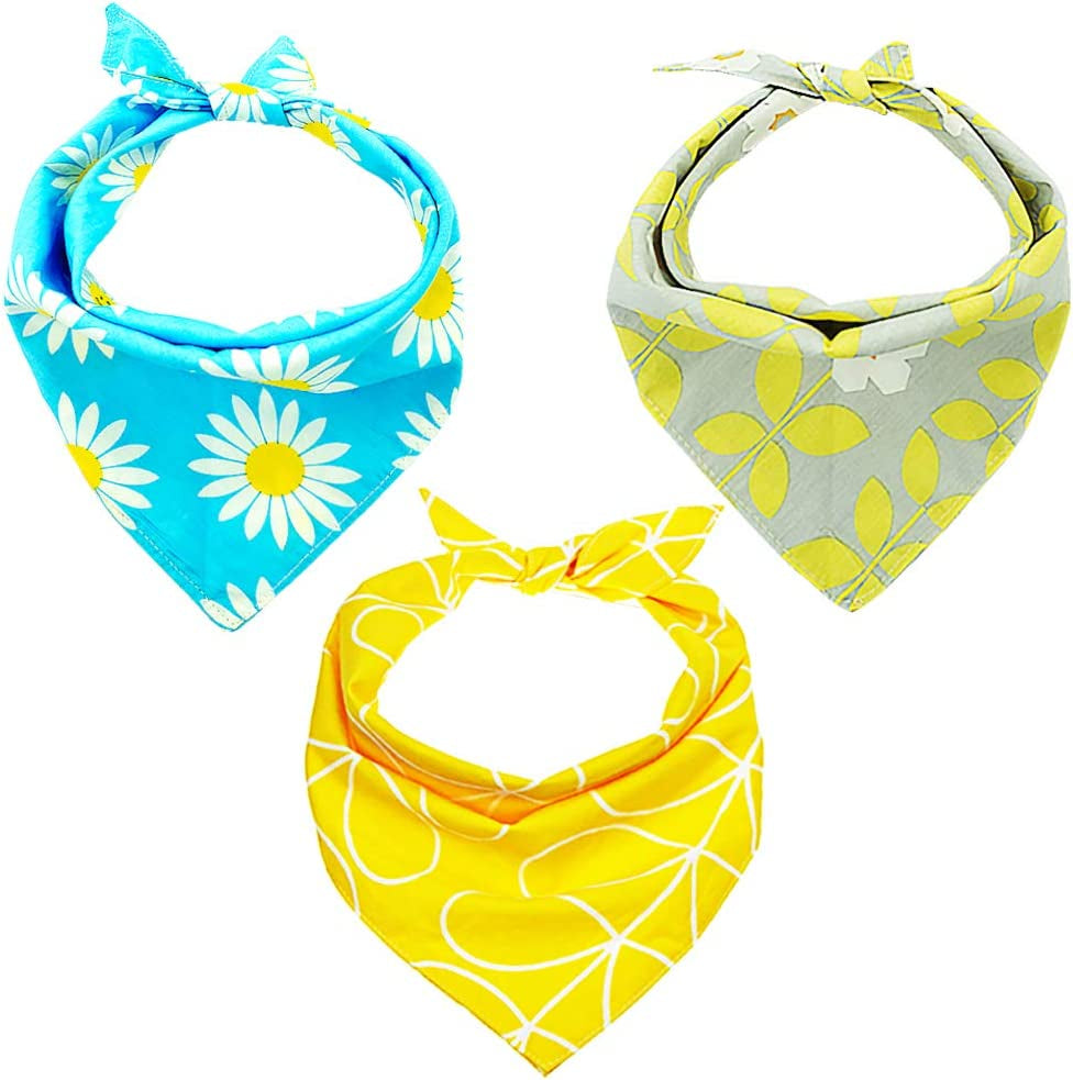 Dog Bandanas – 3 Pcs Washable and Reversible Triangle Bibs Scarfs, Multi Coloured Neckerchief Kerchief for Small&Medium&Large Pet Dogs Cats Animals & Pet Supplies > Pet Supplies > Dog Supplies > Dog Apparel CAROLLIFE yellow,white,grey,blue  