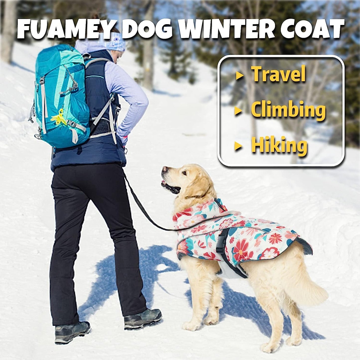 FUAMEY Dog Cold Weather Jacket,Dog Winter Coat with Fur Collar Pet Windproof Warm Vest Doggie Reflective Apparel Small Medium Large Paded Dog Clothes with Leash Hole Thick Dog Fleece Outdoor Coats Animals & Pet Supplies > Pet Supplies > Dog Supplies > Dog Apparel FUAMEY   