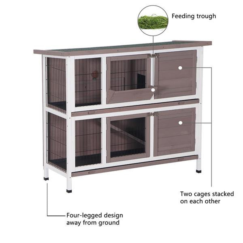 Clearance! Rabbit Hutch Indoor with Tray, 48” Bunny Hutch Outdoor 2 Story Wooden Rabbit House Guinea Pig Cages with Ramp for Habitat, Small Animals,Pet Animals & Pet Supplies > Pet Supplies > Small Animal Supplies > Small Animal Habitats & Cages IM Beauty   