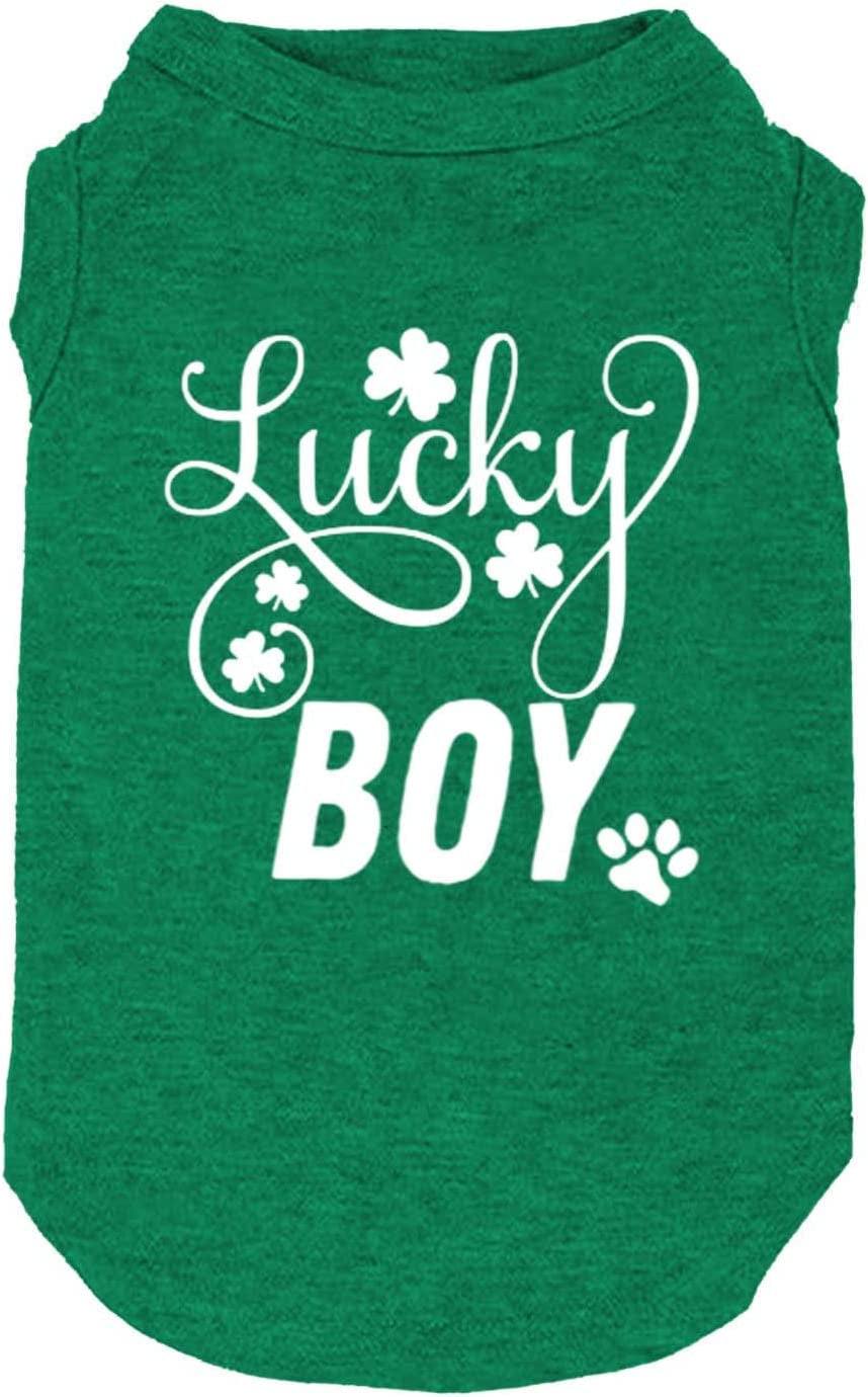 Dog Apparel Lucky Boy Letter Print Clover Shirts for Small Large Dog Vest Puppy Gift St Patrick'S Day Costume (Medium, Grey02) Animals & Pet Supplies > Pet Supplies > Dog Supplies > Dog Apparel weokwock Green01 X-Small 
