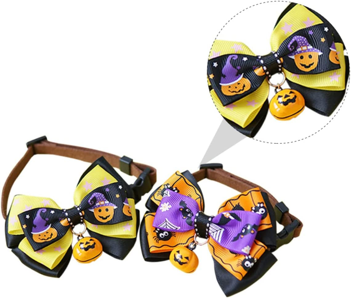 Hohopeti 2Pcs with Bells Breakaway Bow Themed and Tie& Pumpkin Bowties Puppy Outfit Decorations Belt Cute Bowknot Dog Neck Size Halloween Pumkin Neckband Collars S Adjustable Doggiesize Animals & Pet Supplies > Pet Supplies > Dog Supplies > Dog Apparel Hohopeti   