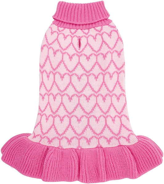 KYEESE Valentines Day Dog Sweaters Dress Pink Heart Design Dog Sweaters with Leash Hole Pet Sweater Pet Clothes,Xs Animals & Pet Supplies > Pet Supplies > Dog Supplies > Dog Apparel kyeese 1# Valentines (Pink heart) Small (4-7lbs) 