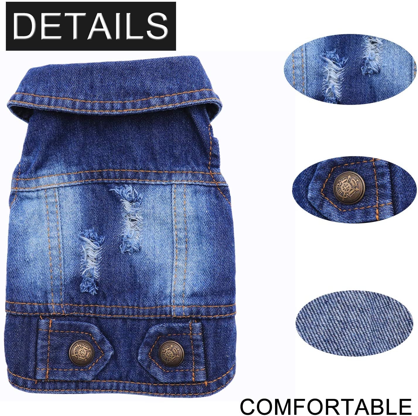 Rooroopet Pet Clothes,Dog Jeans Jacket,Cool Blue Denim Coat,Small Medium Dogs Cats, Lapel Vests Cats Classic Puppy Blue Vintage,Machine Washed Clothes Animals & Pet Supplies > Pet Supplies > Dog Supplies > Dog Apparel Rooroopet   