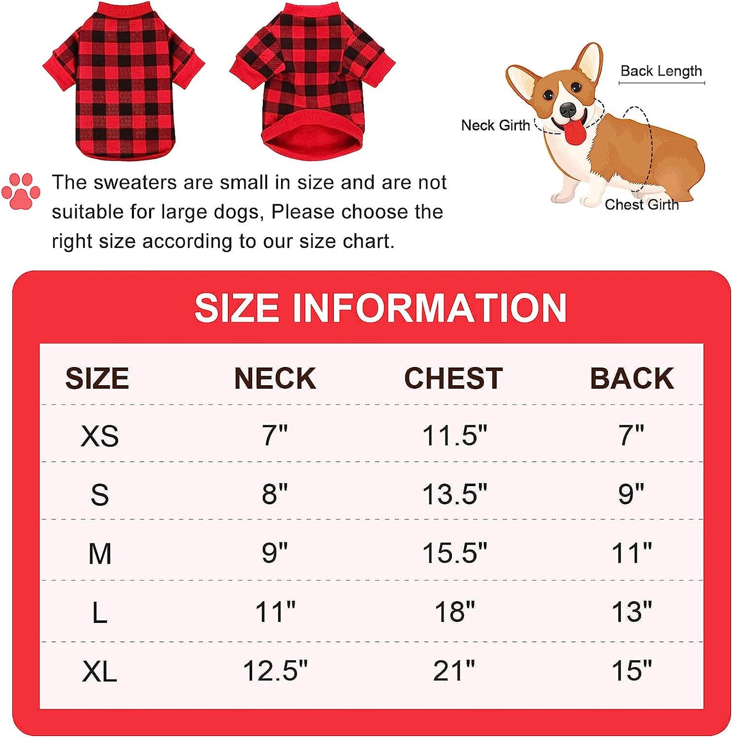 Dog Fleece Sweater for Small Dogs Buffalo Plaid Dog Clothes Soft Thickening Warm Small Dog Sweater Puppy Clothes for Small Dogs Girl & Boy(Xs) Animals & Pet Supplies > Pet Supplies > Dog Supplies > Dog Apparel Jamktepat   