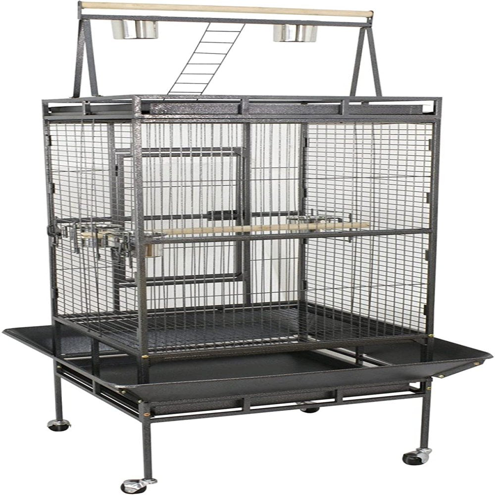 SUPER DEAL PRO 68’’ 2In1 Large Bird Cage with Rolling Stand Parrot Chinchilla Finch Cage Macaw Conure Cockatiel Cockatoo Pet House Wrought Iron Birdcage, Black Animals & Pet Supplies > Pet Supplies > Bird Supplies > Bird Cages & Stands Vonluxe Zone   