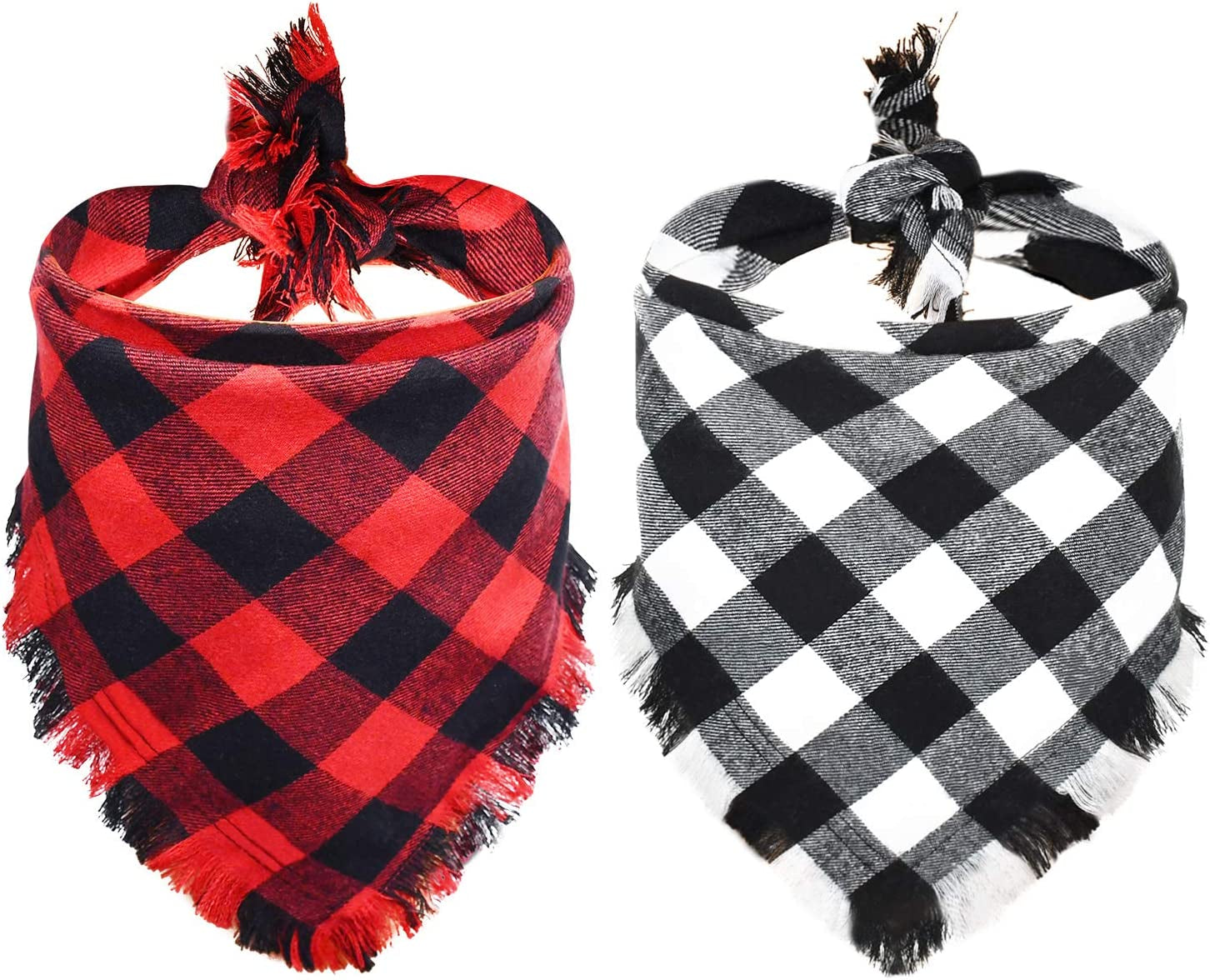 Malier 2 Pack Dog Bandana, Christmas Classic Buffalo Plaid Pattern with Tassels Edges Bandana, Pets Scarf Triangle Bibs Kerchief Bandana Costume Accessories for Small Medium Large Dogs Cats Animals & Pet Supplies > Pet Supplies > Dog Supplies > Dog Apparel Malier White + Red Large 