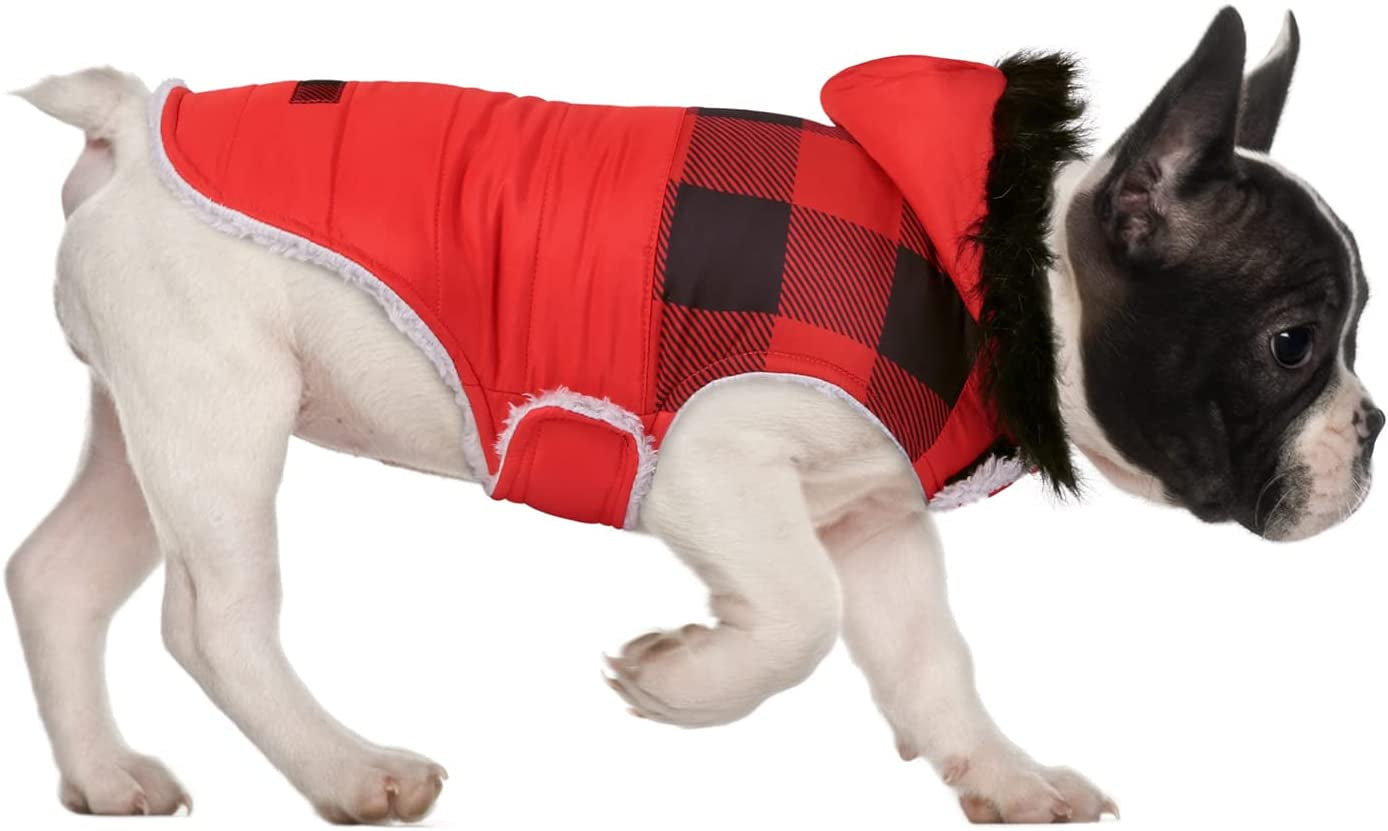 HDE Dog Puffer Jacket Fleece Lined Warm Dog Parka Winter Coat with Harness Hole Navy Retro Stripe - L Animals & Pet Supplies > Pet Supplies > Dog Supplies > Dog Apparel HDE Buffalo Plaid Small 