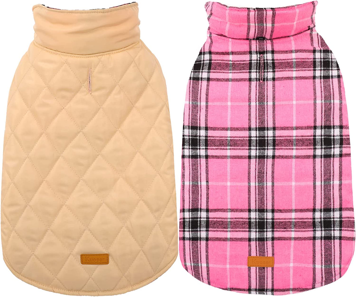 Kuoser Warm Dog Coat, Reversible Dog Jacket Waterproof Dog Winter Coat British Style Plaid Dog Clothes Pet Dog Cold Weather Coats Cozy Snow Jacket Vest for Small Medium Large Dogs Red M Animals & Pet Supplies > Pet Supplies > Dog Supplies > Dog Apparel Kuoser Pink 3X-Large (Pack of 1) 