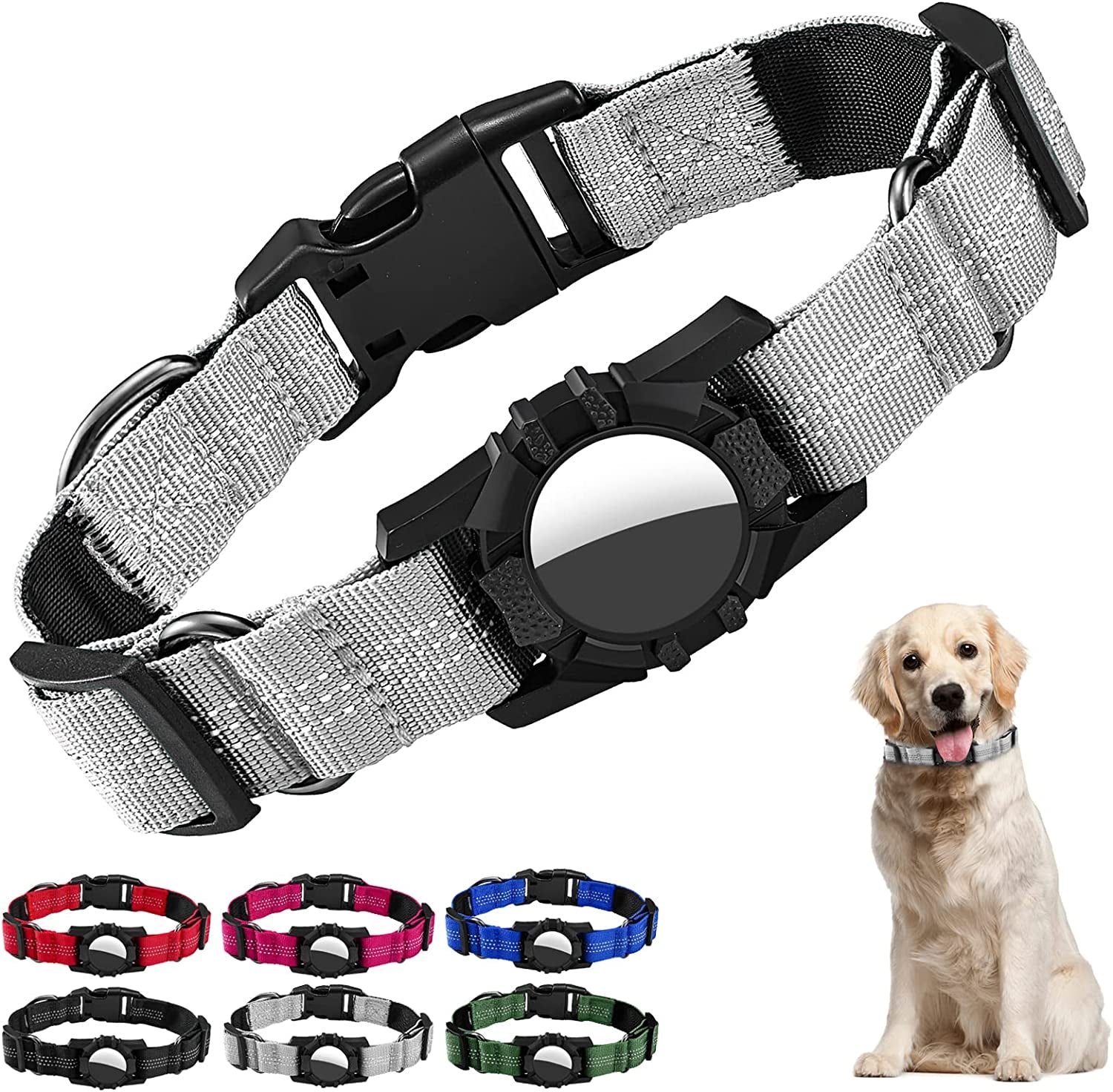 Dog Collar for Airtag, Reflective Adjustable Pet Collar for Apple Airtags, Soft Nylon Dog Collars with Air Tag Holder Case, Durable Apple Airtag Dog Collar Accessores for Puppy Dogs (XS, Black) Electronics > GPS Accessories > GPS Cases iSurecoube Grey Large(15.5"-20.2") 