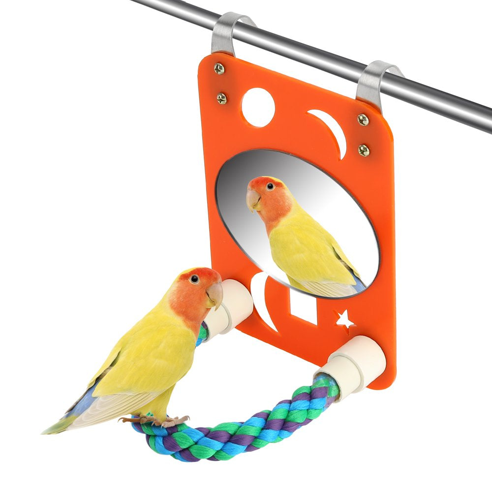 SANWOOD Bird Mirror,Bird Mirror Swing Parrot Cage Toy with Rope Perch for Parakeet Cockatoo Cockatiel Conure Lovebirds Finch Canaries