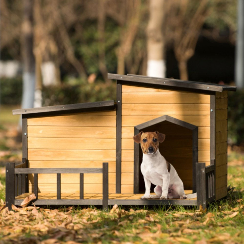 Cmgb 47.2 ”Large Wooden Dog House Outdoor, Outdoor & Indoor Dog Crate, Cabin Style, with Porch，Our Dog House Has One Single Door and Two Rooms，Brown Animals & Pet Supplies > Pet Supplies > Dog Supplies > Dog Houses CMGB   
