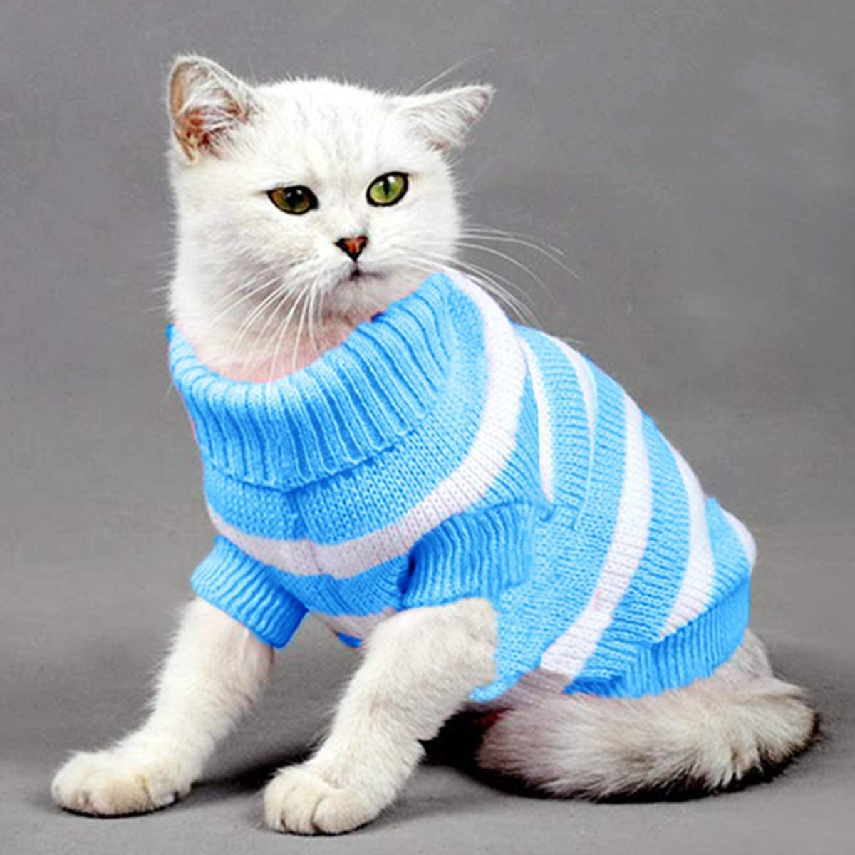 Striped Cat Sweaters Kitty Sweater for Cats Knitwear,Small Dogs Kitten Clothes Male and Female,High Stretch,Soft,Warm (Green, S) Animals & Pet Supplies > Pet Supplies > Dog Supplies > Dog Apparel Evursua Blue XL 