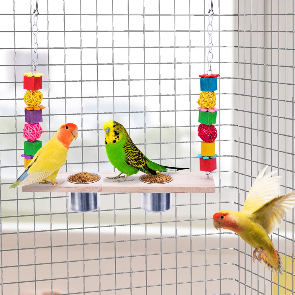 Meidiya Hanging Bird Swing Toy with 2 Stainless Steel Cups,Bird Perch Stand with Feeding Dish Cups and Chewing Blocks Parrot Cage Accessories for Parakeet Cockatiels Birds Animals & Pet Supplies > Pet Supplies > Bird Supplies > Bird Cage Accessories Meidiya   