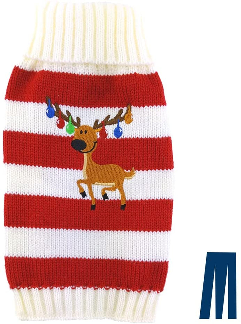 Mikayoo Pet Sweater for Small Dog/Cat,Ugly Sweater,Color Horizontal Stripes,Christmas Holiday Xmas, Elk Series, Reindeer Series,With Lights and Snowball(M) Animals & Pet Supplies > Pet Supplies > Dog Supplies > Dog Apparel ym Red/White L 