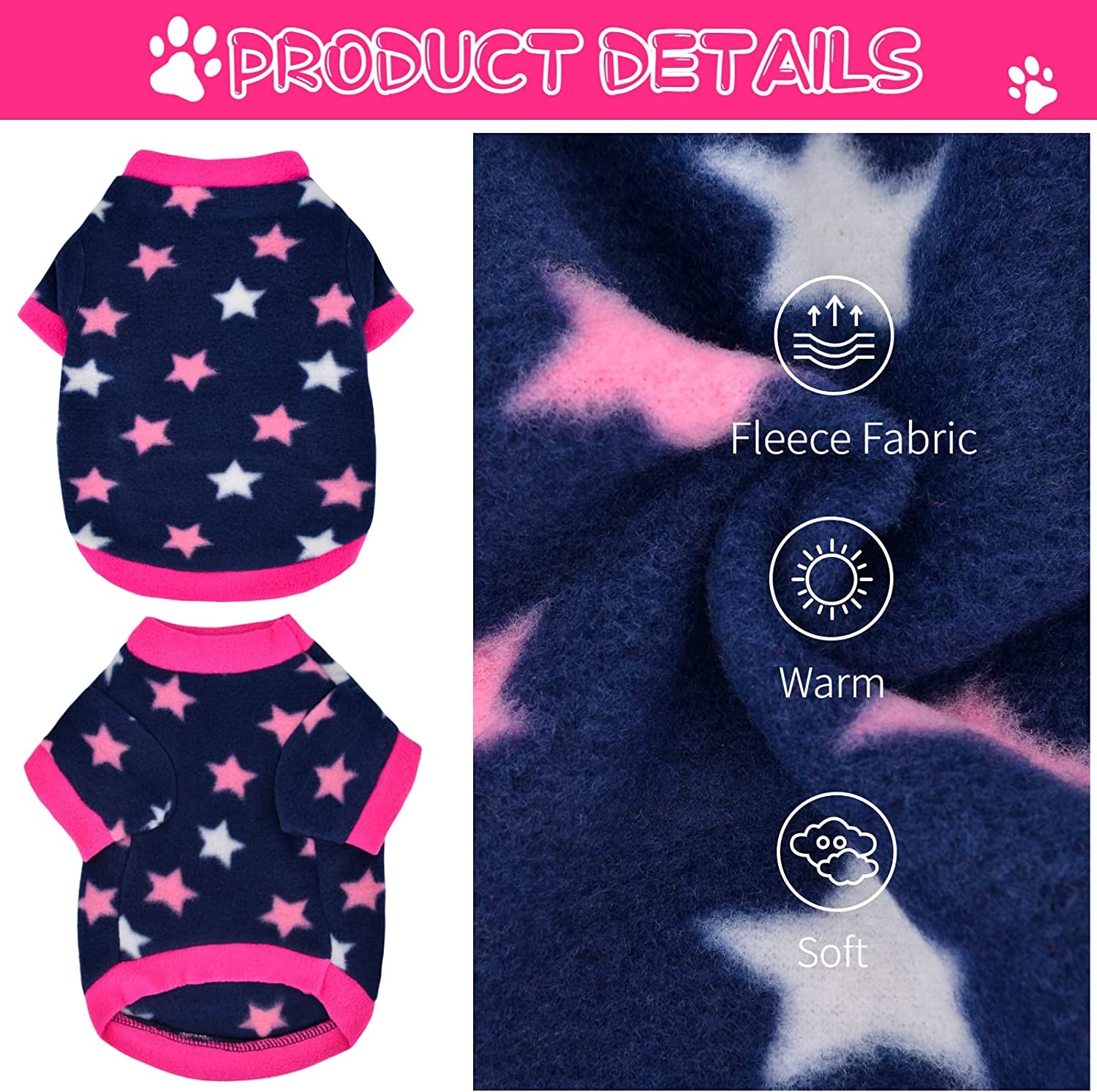 Yikeyo Puppy Clothes for Small Dogs Girl Set of 3 Kitten Clothes - Toy Yorkie Puppy Chihuahua Clothes - Ropa Para Perros - Female Dog Clothes - Fleece Dog Pajamas (Owl + Paw Print + Star, Large) Animals & Pet Supplies > Pet Supplies > Dog Supplies > Dog Apparel Yikeyo   