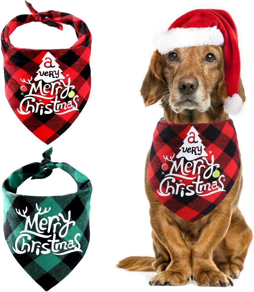 2 Pack Christmas Dog Bandanas Classic Plaid Dog Scarf Triangle Bibs Scarf Xmas Pet Bandanas for Dogs Cats Animals & Pet Supplies > Pet Supplies > Dog Supplies > Dog Apparel Hiwu   