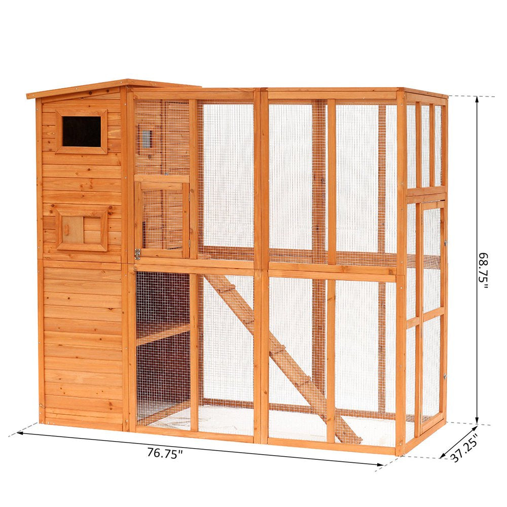 Outdoor Durable Wire Mesh Wooden Cat Home Enclosure Pet Shelter Cage W/ Play Area Run Animals & Pet Supplies > Pet Supplies > Dog Supplies > Dog Kennels & Runs Lixada   