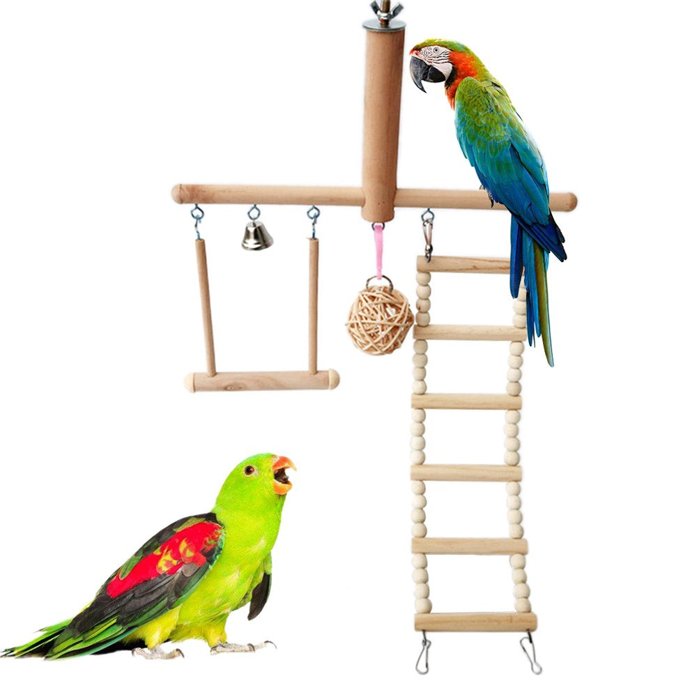 Bird Cage Stand for Play Gym Conure Parrot Perch Playground Climbing Ladder Swing Rattan Ball Chew Toys Animals & Pet Supplies > Pet Supplies > Bird Supplies > Bird Ladders & Perches WANGFUFU   