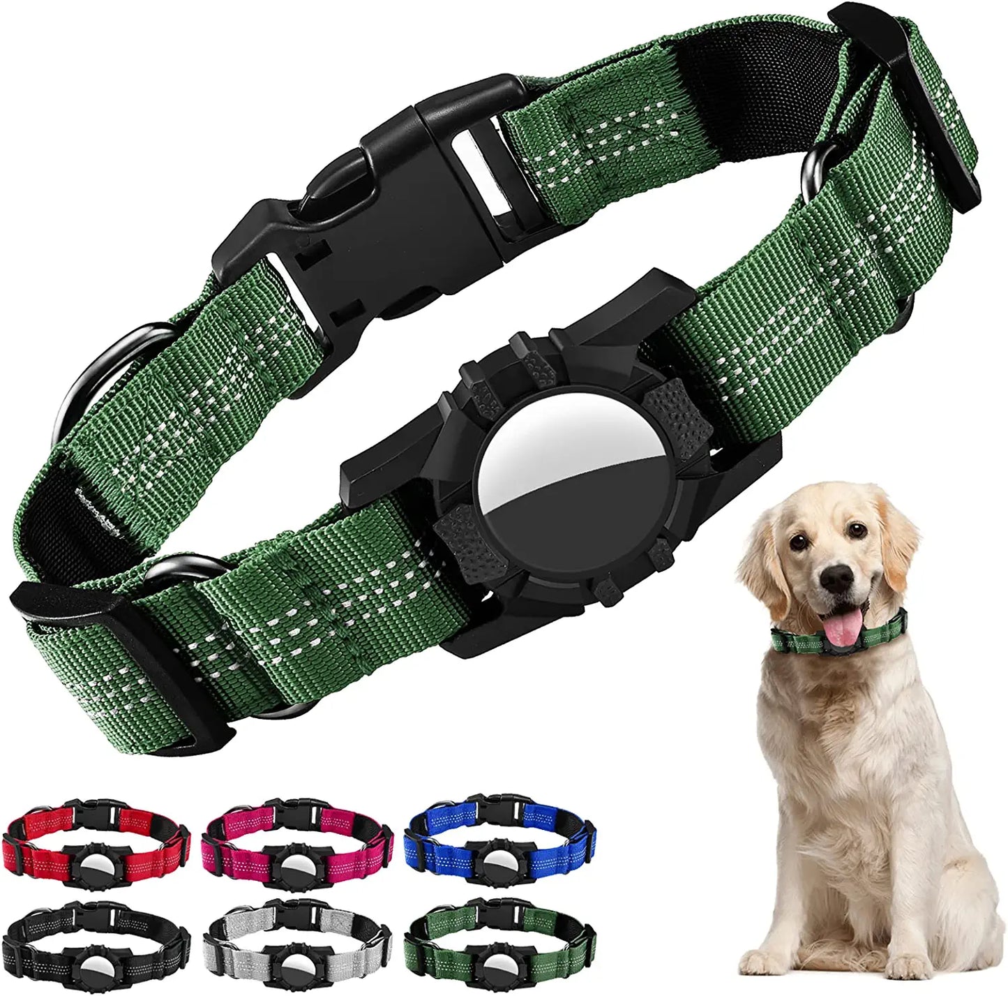 Dog Collar for Airtag, Reflective Adjustable Pet Collar for Apple Airtags, Soft Nylon Dog Collars with Air Tag Holder Case, Durable Apple Airtag Dog Collar Accessores for Puppy Dogs (XS, Black) Electronics > GPS Accessories > GPS Cases iSurecoube Army Green Large(15.5"-20.2") 