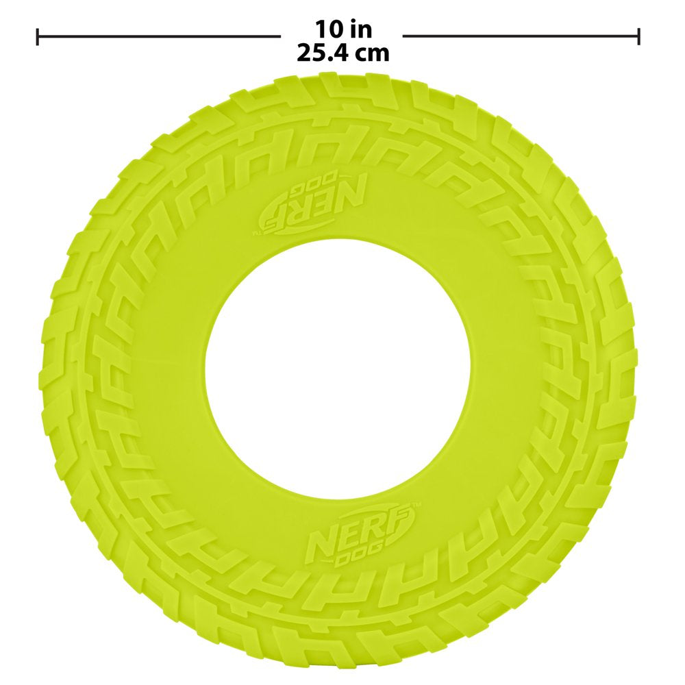 Nerf Dog 10" Green Tire Flyer Dog Toy - Durable TPR, Lightweight, Floating Frisbee Flyer Animals & Pet Supplies > Pet Supplies > Dog Supplies > Dog Toys Nerf Dog, Gramercy Products   