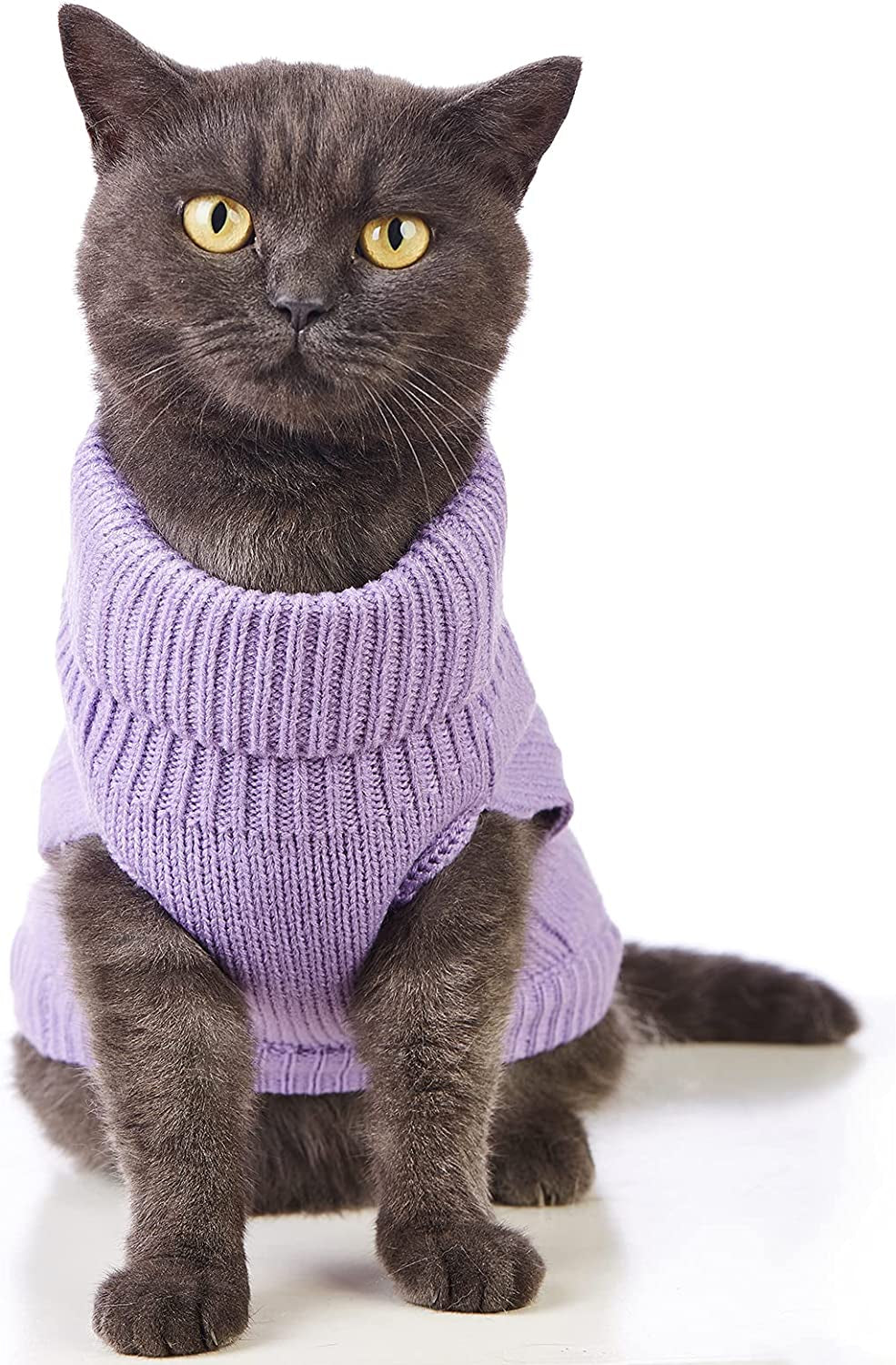 Jnancun Cat Sweater Turtleneck Knitted Sleeveless Cat Clothes Warm Winter Kitten Clothes Outfits for Cats or Small Dogs in Cold Season (Medium, Purple) Animals & Pet Supplies > Pet Supplies > Dog Supplies > Dog Apparel Jnancun   