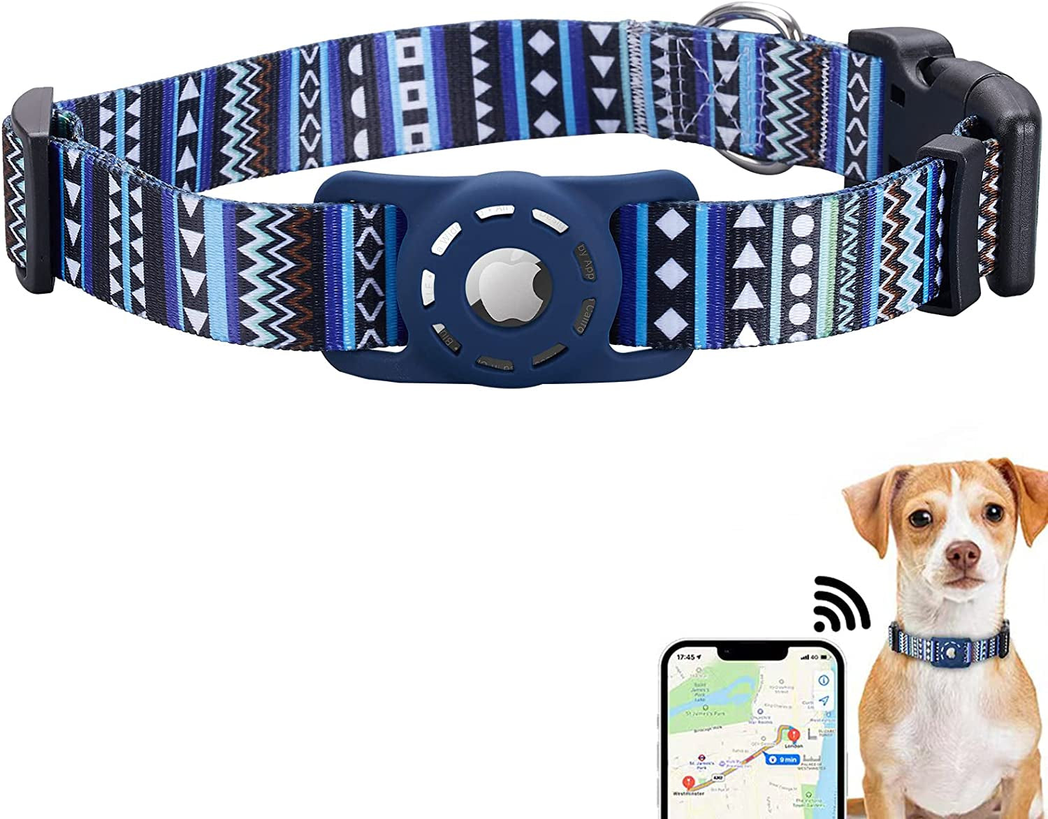 Konity Airtag Dog Collar, Compatible with Apple Airtag 2021, Polyester Pet Cat Puppy Collar with Silicone Airtag Holder for Small, Medium, Large, & Extra Large Dogs, Pink Rose, S: 9.8''-15.7'' Neck Electronics > GPS Accessories > GPS Cases Konity Bohemia Navy M: 12.9"-21.6" neck 