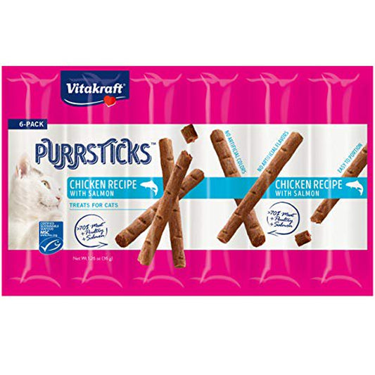 Vitakraft Purrsticks High-Meat Content Treat Sticks for Cats - Deliciously Tender, Easy on Teeth (Chicken with Salmon, 6-Pack) Animals & Pet Supplies > Pet Supplies > Cat Supplies > Cat Treats Vitakraft   