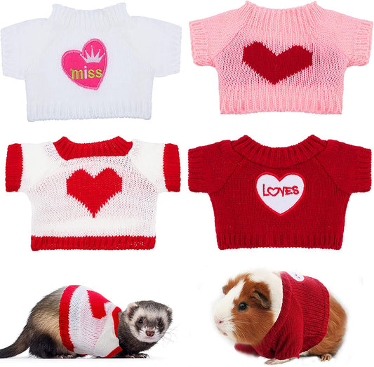 4 Pcs Ferret Clothes Hamster Sweater Guinea Pig Clothes Bunny Costume Knitted Sweatshirt for Warm Winter Valentine Christmas Vest Clothing Ferret Accessories Kit Small Animal Outfit (Heart Style) Animals & Pet Supplies > Pet Supplies > Dog Supplies > Dog Apparel Mixweer Heart Style  