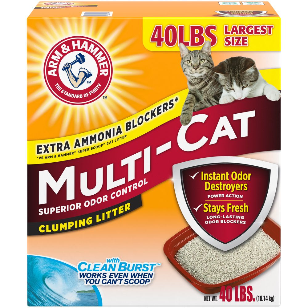 Arm & Hammer Multi-Cat Superior Odor Control with Clean Burst Clumping Cat Litter, 40Lb Animals & Pet Supplies > Pet Supplies > Cat Supplies > Cat Litter Church & Dwight Co., Inc. 40 lbs  