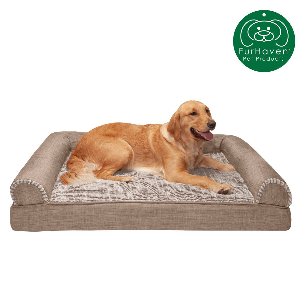 Furhaven Pet Products | Memory Foam Luxe Fur & Performance Linen Sofa-Style Couch Pet Bed for Dogs & Cats, Woodsmoke, Large Animals & Pet Supplies > Pet Supplies > Cat Supplies > Cat Beds FurHaven Pet Cooling Gel Foam Jumbo Woodsmoke